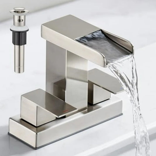 Waterfall Bathroom Faucet Two Handle Centerset With Pop Up Drain