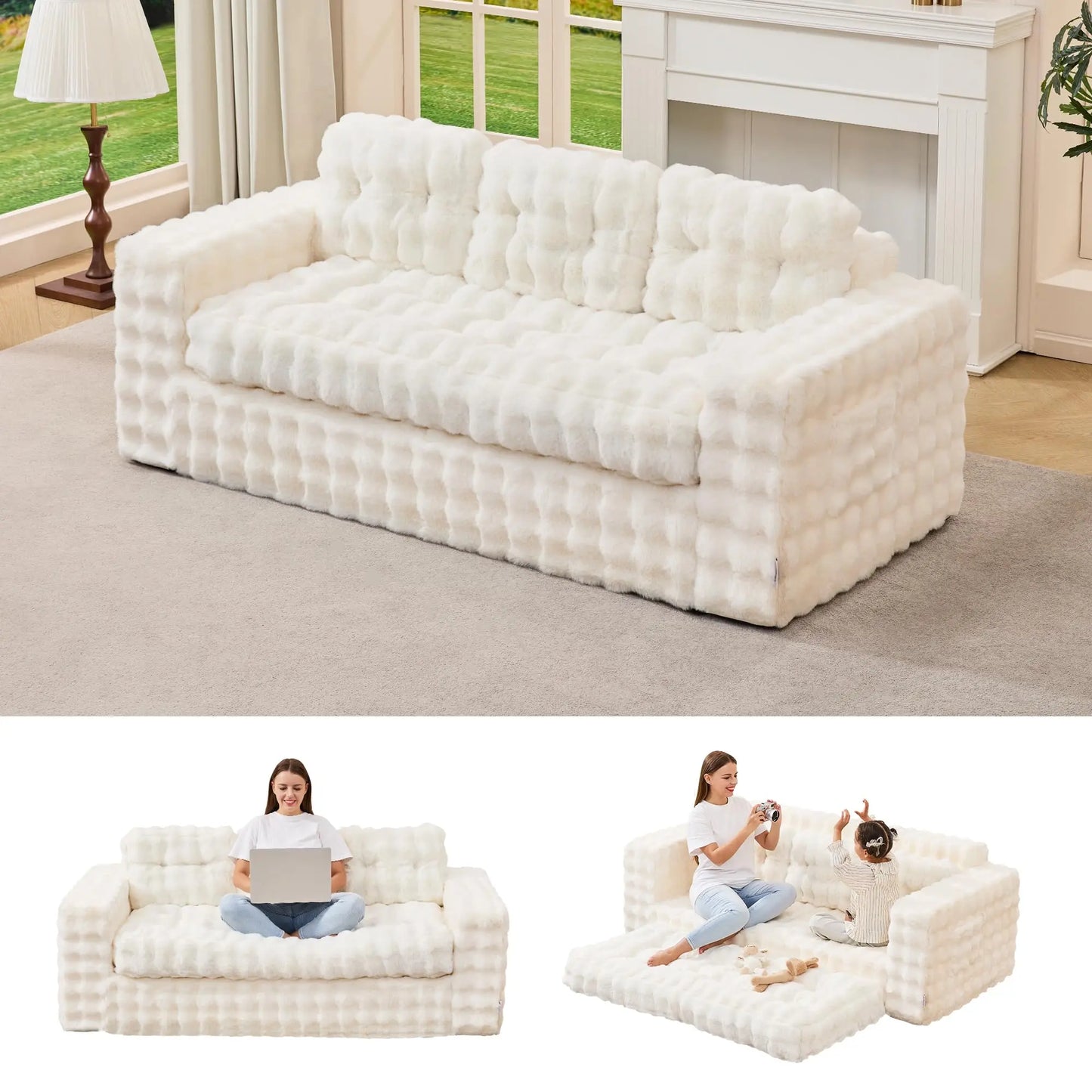 Fluffy Tufted Convertible Cloud Sofa For Living Room