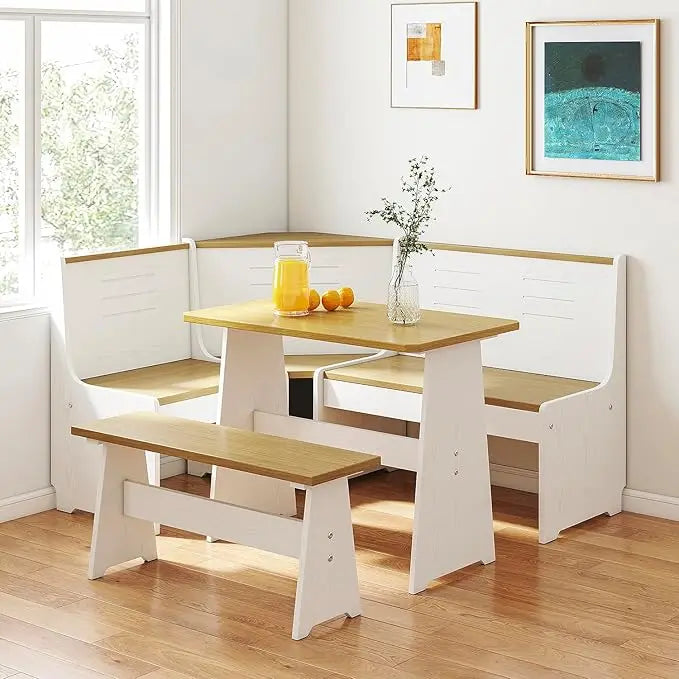 Modern Black L-Shape Breakfast Nook Corner Dining Table and Bench Set