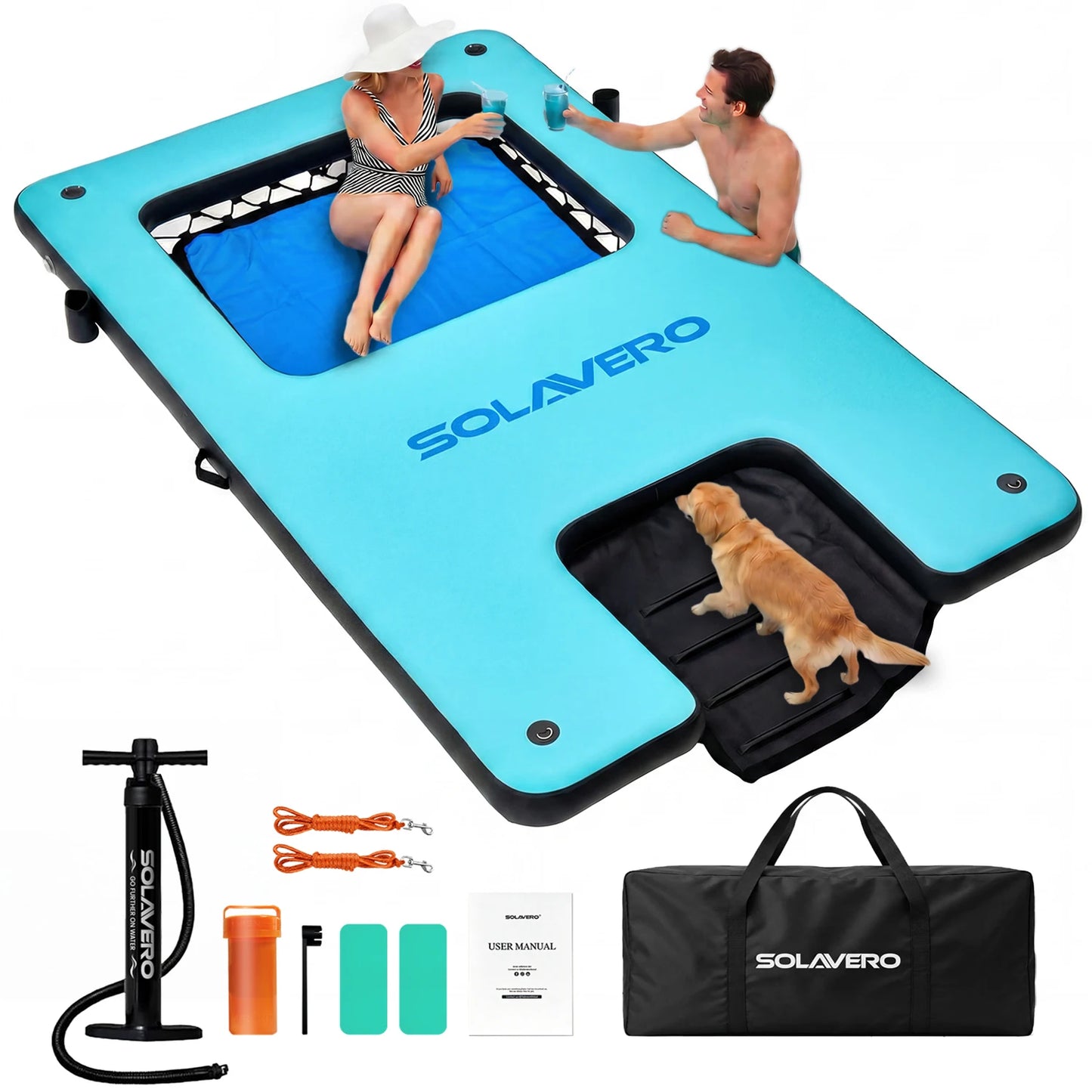 Inflatable Floating Dock Portable Platform With Cupholder Carry Bag
