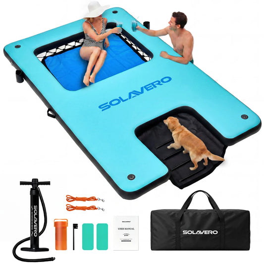 Inflatable Floating Dock Portable Platform With Cupholder Carry Bag