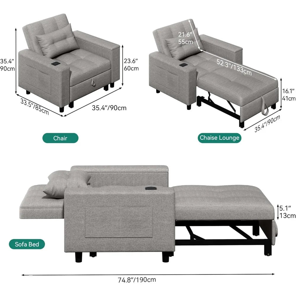 DAFIFY Sleeper Chair Bed 3In1 Convertible USB Ports