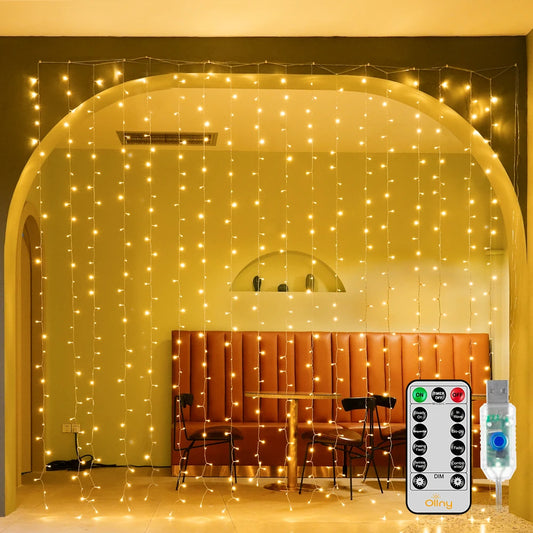 Ollny 300 LED Outdoor Waterproof Curtain Lights USB Powered