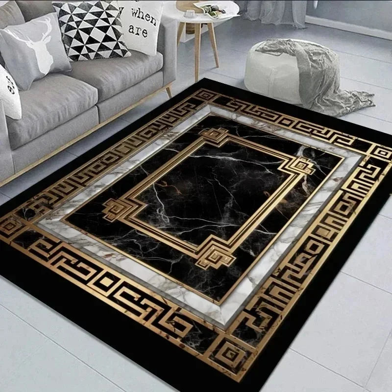 NONE Non Slip Modern Marble Rug for Living Room Polyester