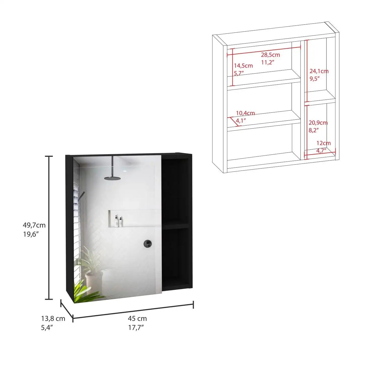 TUHOME Labelle Medicine Cabinet With Mirror Five Shelves Pine