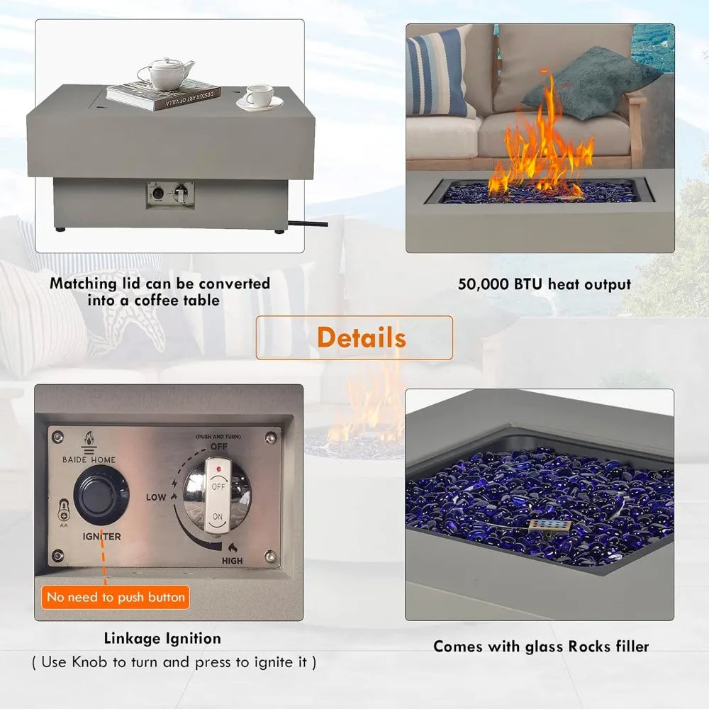 Outdoor Gas Fire Pit Table 50,000-BTU With Lid Hose