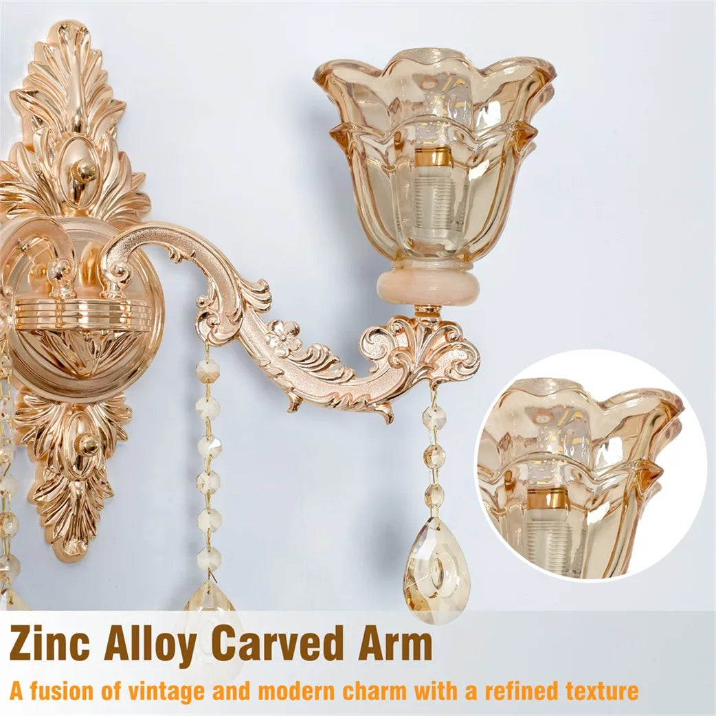 Vrygle Antique Floral Wall Sconce Crystals Lampshade Lighting