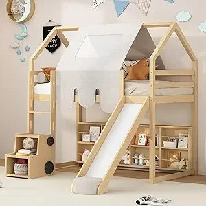 DAFIFY Loft Bed With Slide Playhouse For Kids Boys Girls