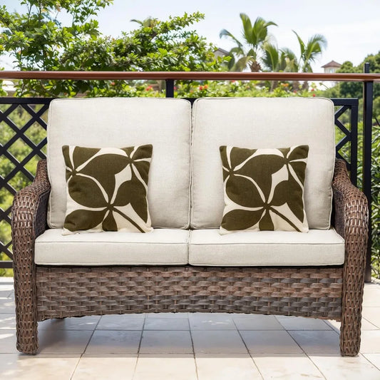 Modern Outdoor Wicker Loveseat Sofa with Cushions for Patio or Deck