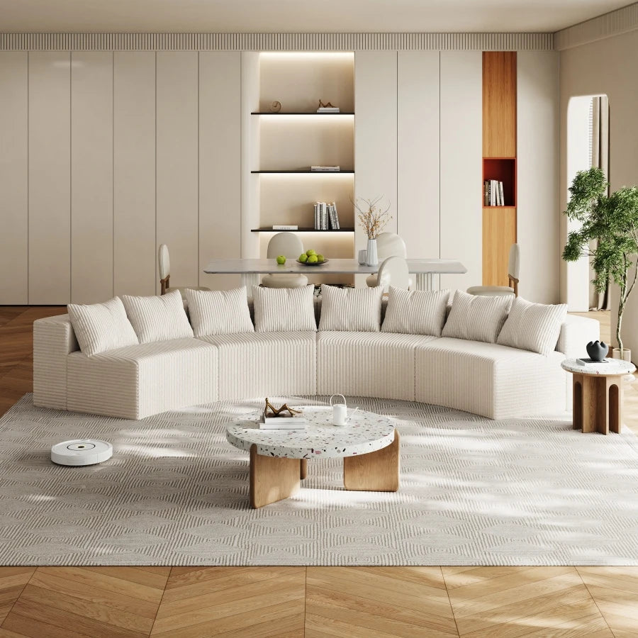 Corduroy Curved Modular Sectional Sofa With 8 Pillows For Living Room