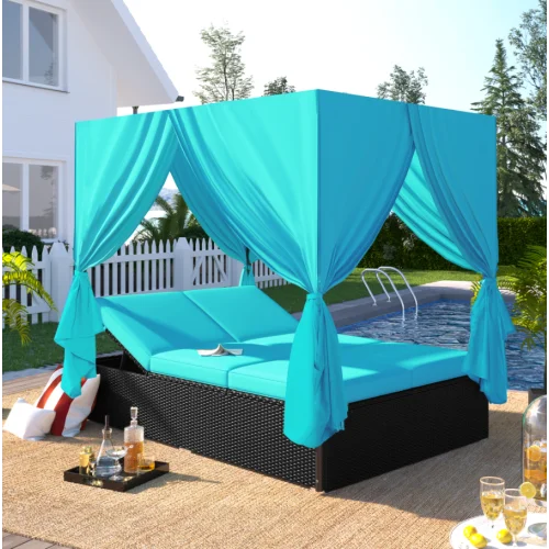 Outdoor Patio Sunbed Daybed With Cushions And Adjustable Seats