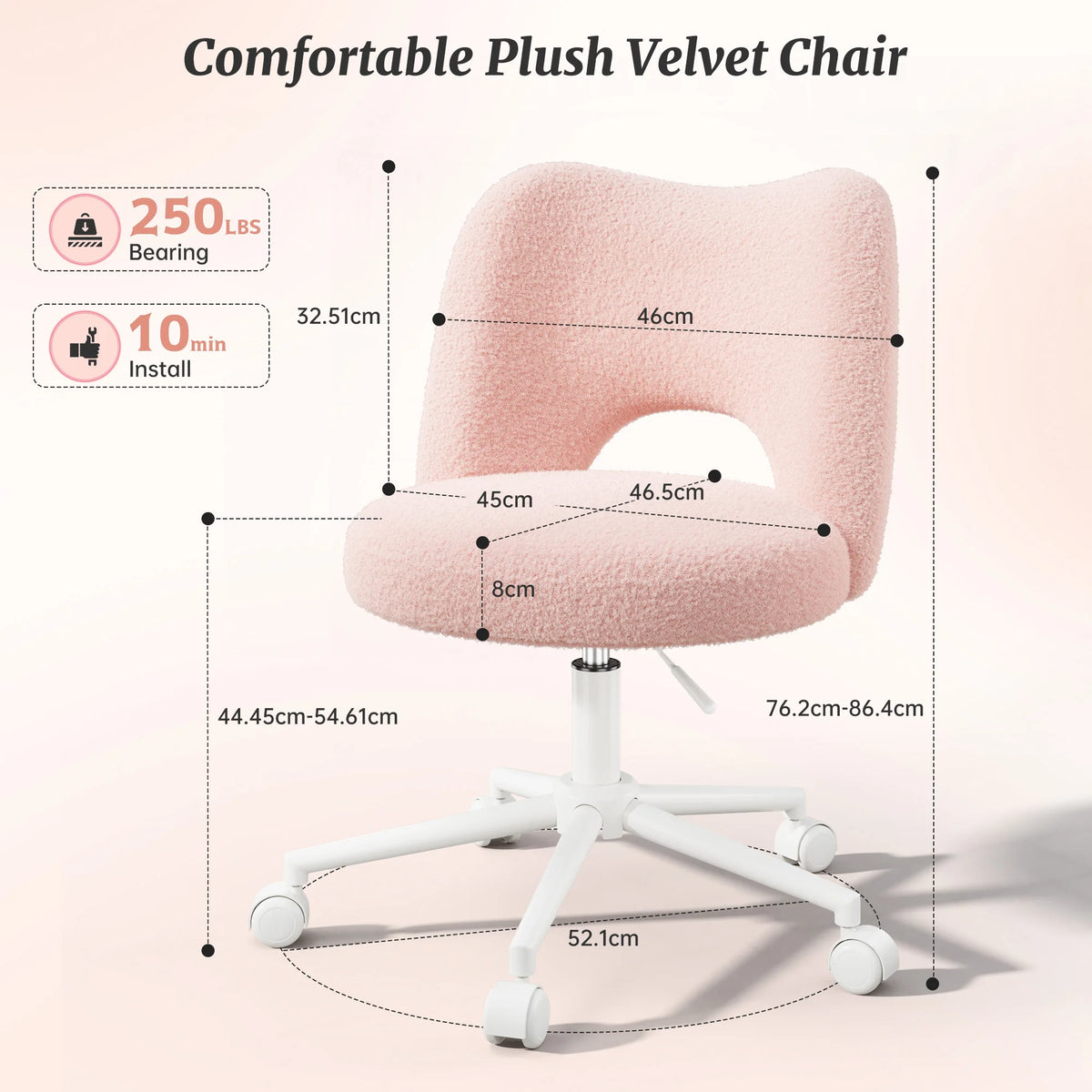EnHomee Height Adjustable Upholstered Vanity Chair With Silent Wheels