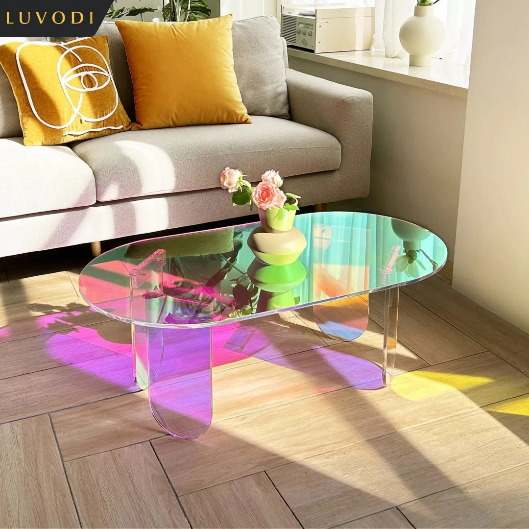 LUVODI Iridescent Acrylic Coffee Table Shatterproof Living Room