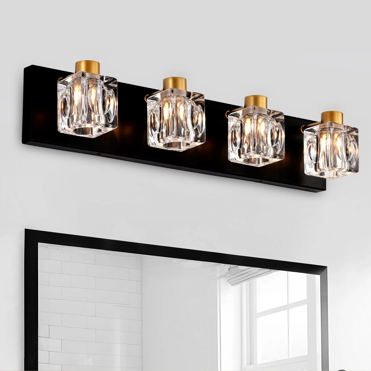 4 Light Matte Black Gold Bathroom Vanity Lights Crystals