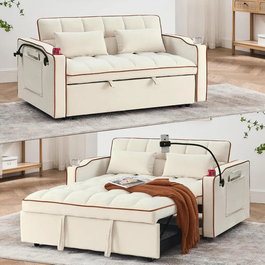 Foldable Sofa Bed with USB Ports Modern Velvet Loveseat Sleeper Couch