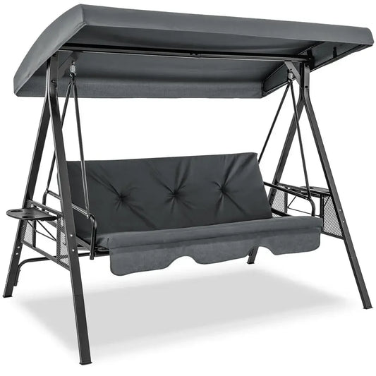 XMSJ 2in1 Convertible Porch Swing Bed With Canopy Cushions