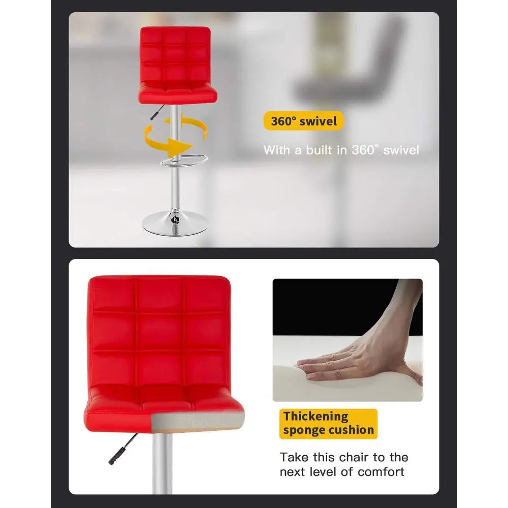 Bar Stool Set Adjustable Swivel PU Leather Chair Modern