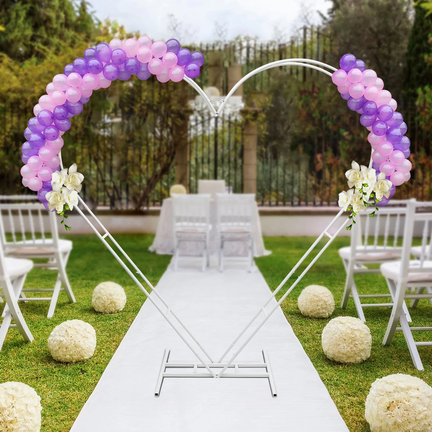 Heart Wedding Arch Metal Backdrop and Balloon Stand for Outdoor Ceremony