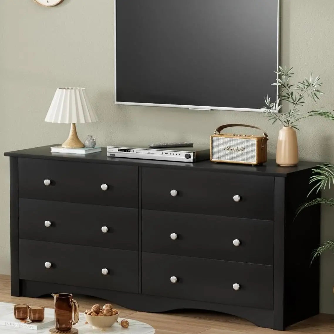 Wood Six Drawer Dresser for Bedroom and Hallway Storage