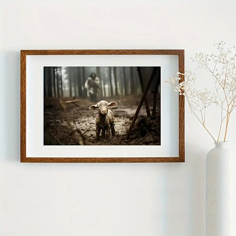 Wooden Frame Christ Will Save The Lamb Canvas Mural for Home Decoration