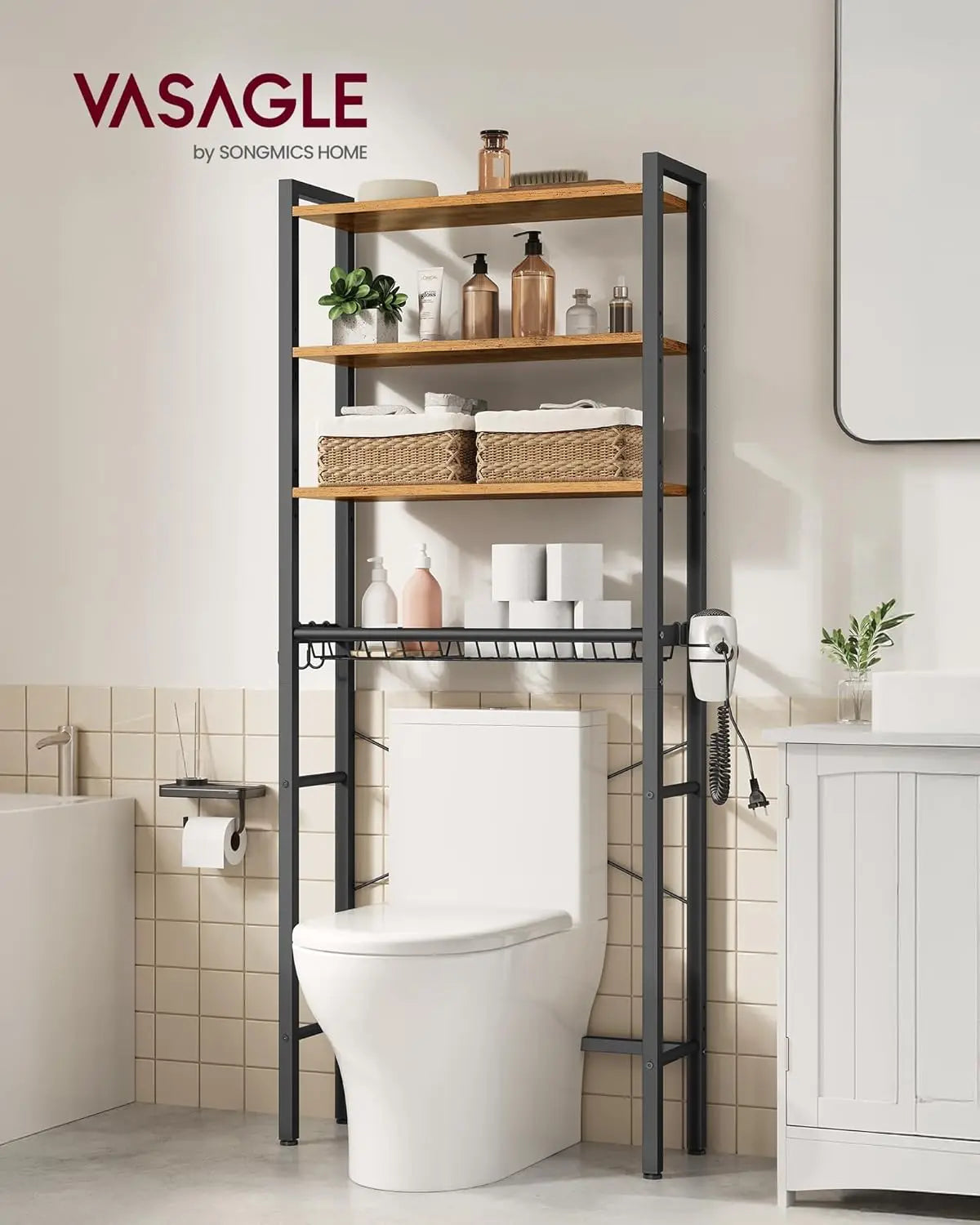 Over Toilet Storage Organizer With Adjustable Shelves