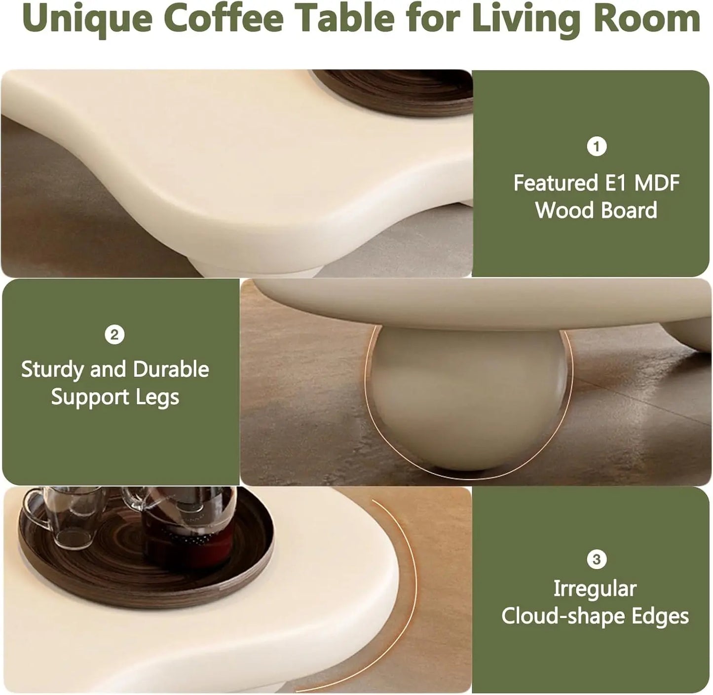 Cloud Coffee Table With Round Corners And Ball Legs