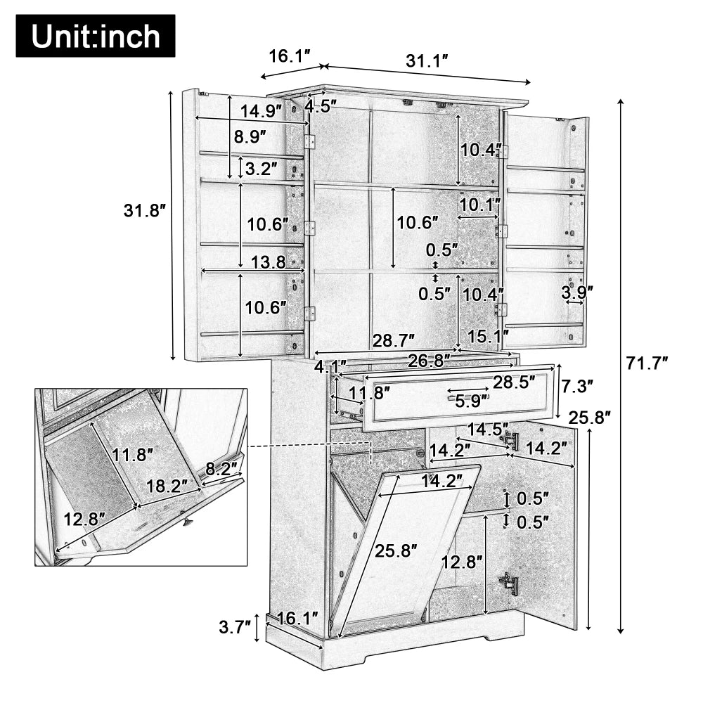 White Freestanding Bathroom Storage Cabinet With Laundry Hamper