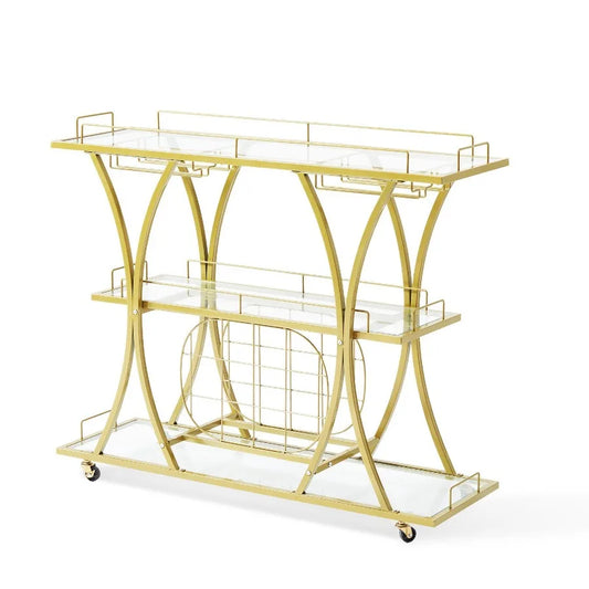 Hign-concerned Bar Cart With Wine Rack Glass Holder