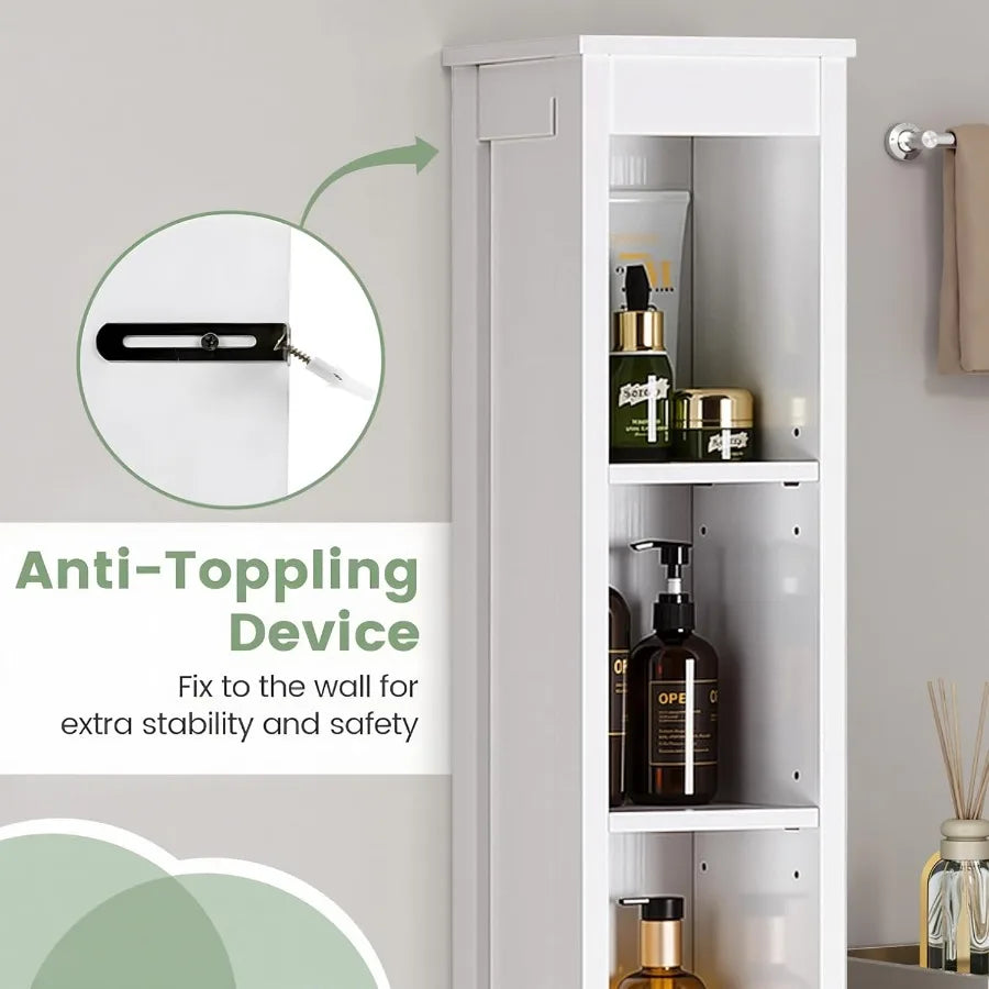 XIUWO Slim Bathroom Storage Cabinet With Adjustable Shelves