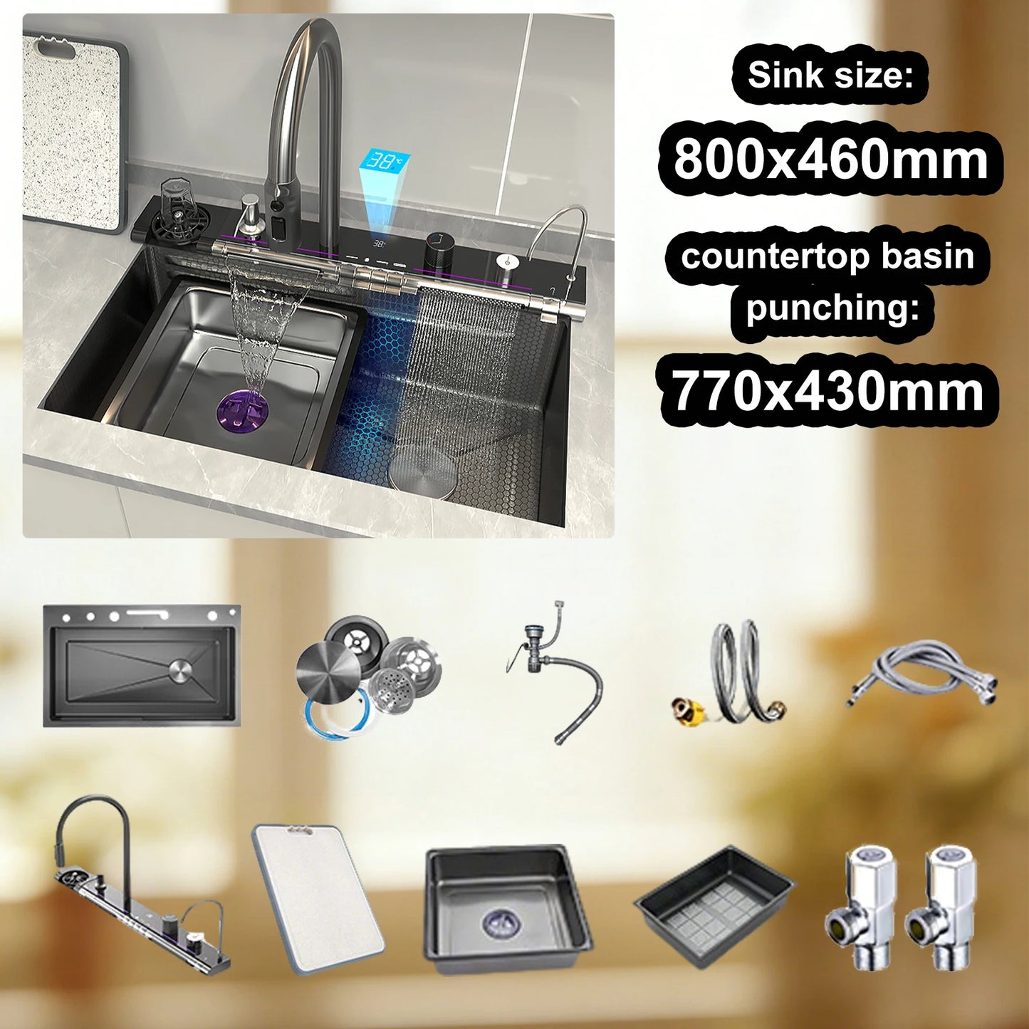 Telisiya Modern Stainless Steel Kitchen Sink With Digital Display
