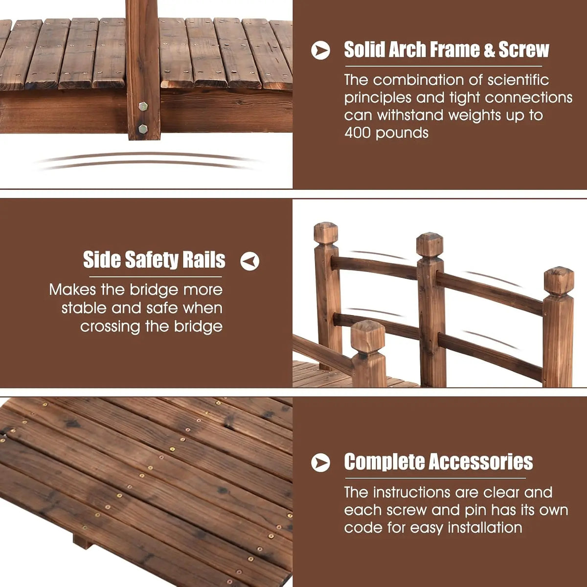 Decorative Wooden Garden Bridge Featuring Sturdy Railings
