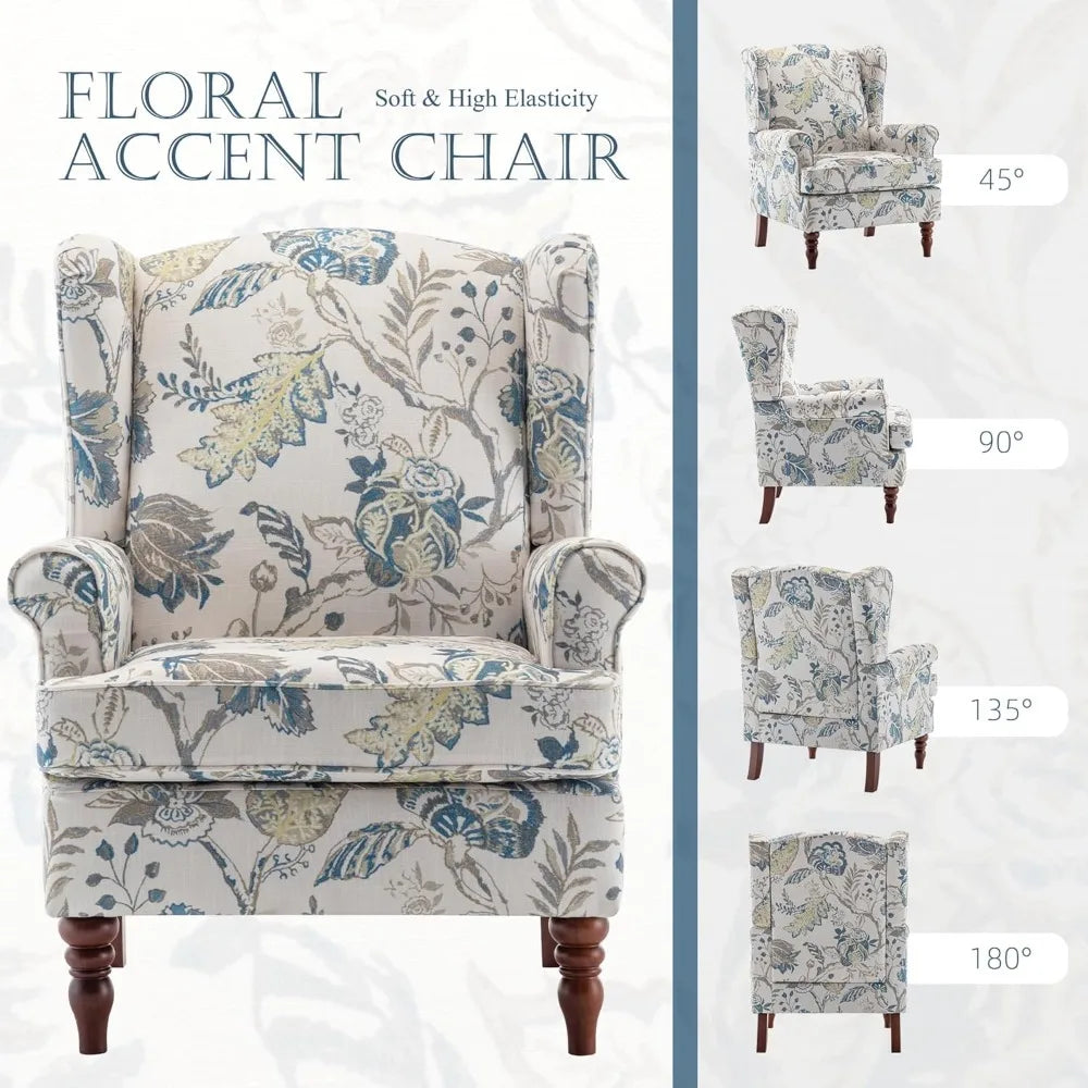 Floral Accent Chair High Back Upholstered Armchair Living Room