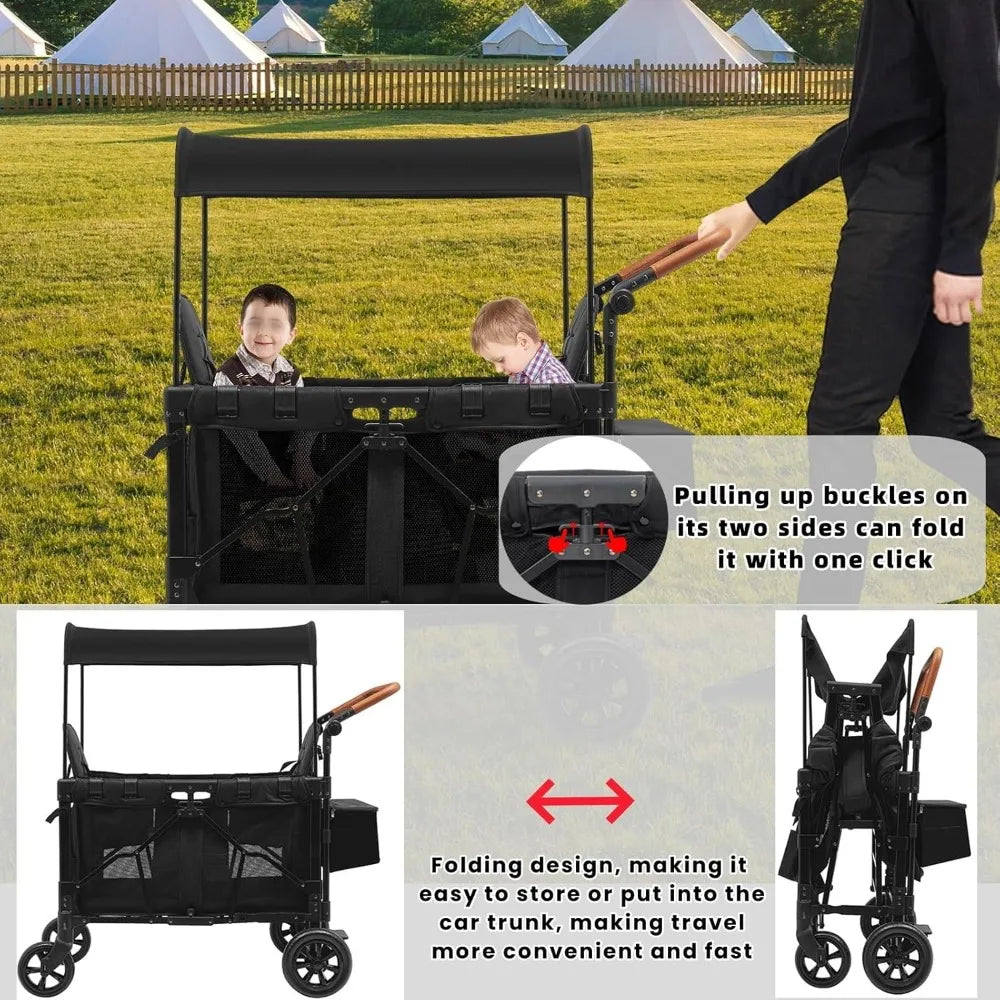 Foldable Stroller Wagon For Two Kids With All-Terrain Wheels