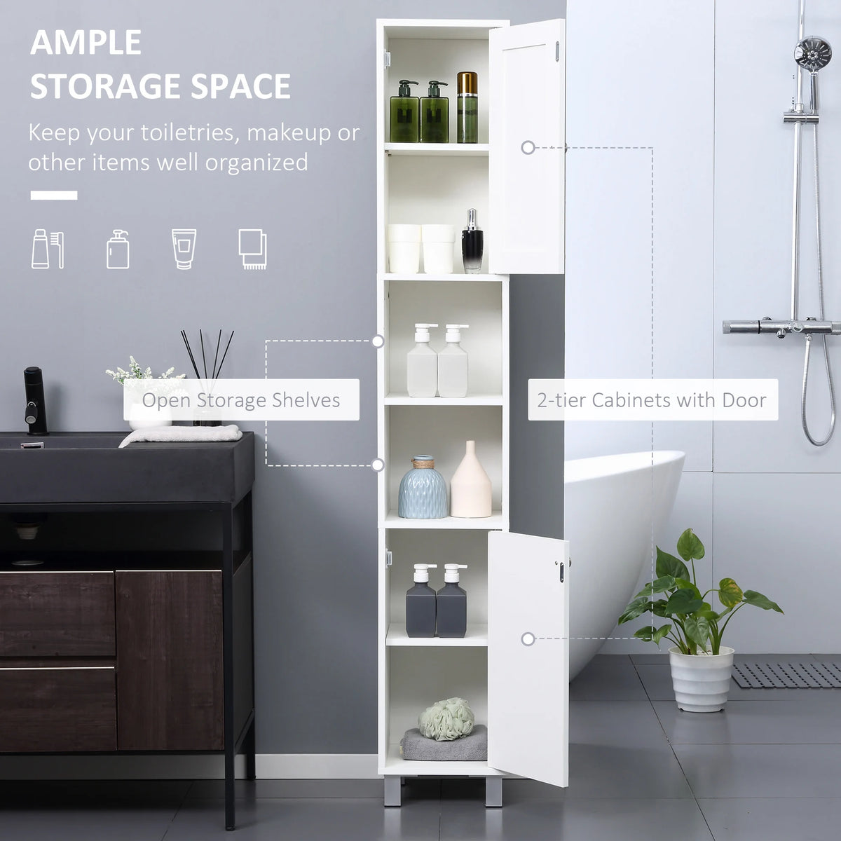 Kleankin Bathroom Storage Cabinet With Mirror And Adjustable Shelves