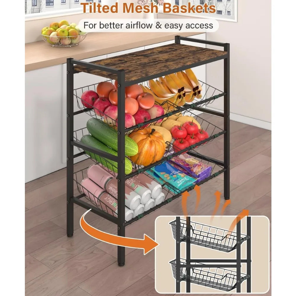 NBVCX 4 Tier Freestanding Fruit and Vegetable Basket Rack