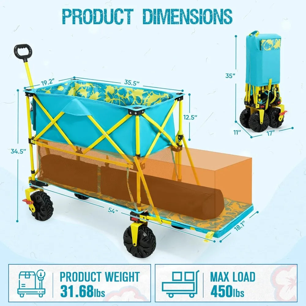 Folding Beach Wagon With Brakes 450 Lbs Heavy Duty