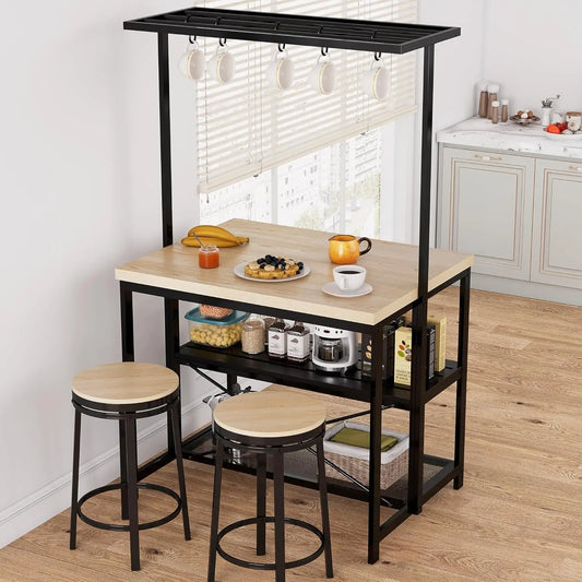 HiMISS Kitchen Island Bakers Rack Microwave Stand Storage Shelves