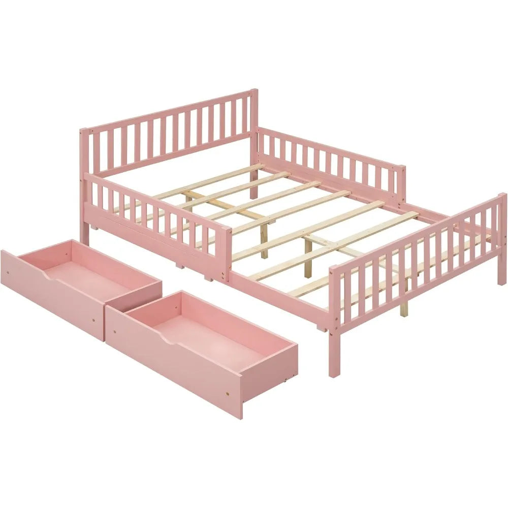 ZHUOTING Kids Storage Bed With Guardrails And Drawers