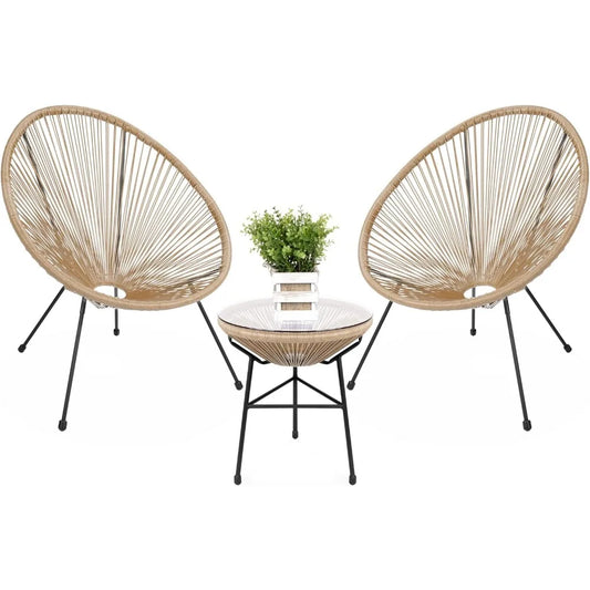 3 Piece Outdoor Acapulco All Weather Patio Conversation Bistro Set Natural
