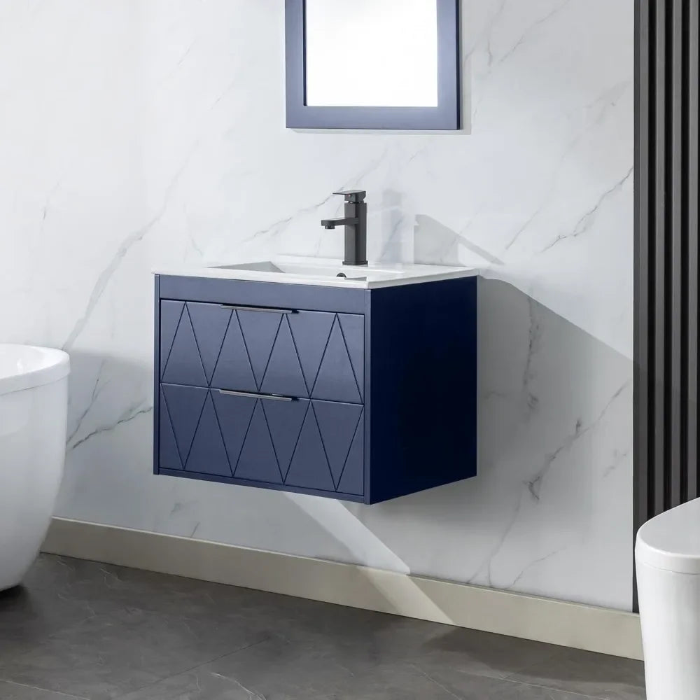 24 Inch Wall Mounted Bathroom Vanity Cabinet with Sink and Soft Close System