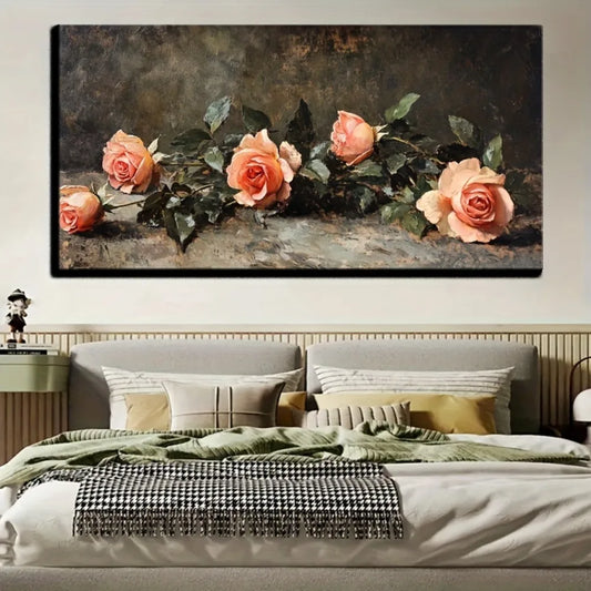 Natural Landscape Vintage Oil Painting in Victorian Style with Pine Frame