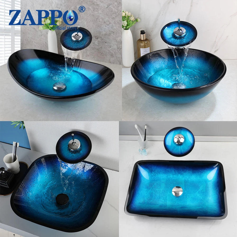Torayvino Tempered Glass Vessel Sink With Waterfall Faucet