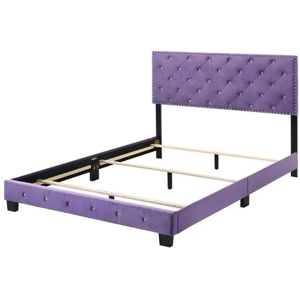 XMSJ Velvet Upholstered Bed With Tufted Headboard Modern Finish