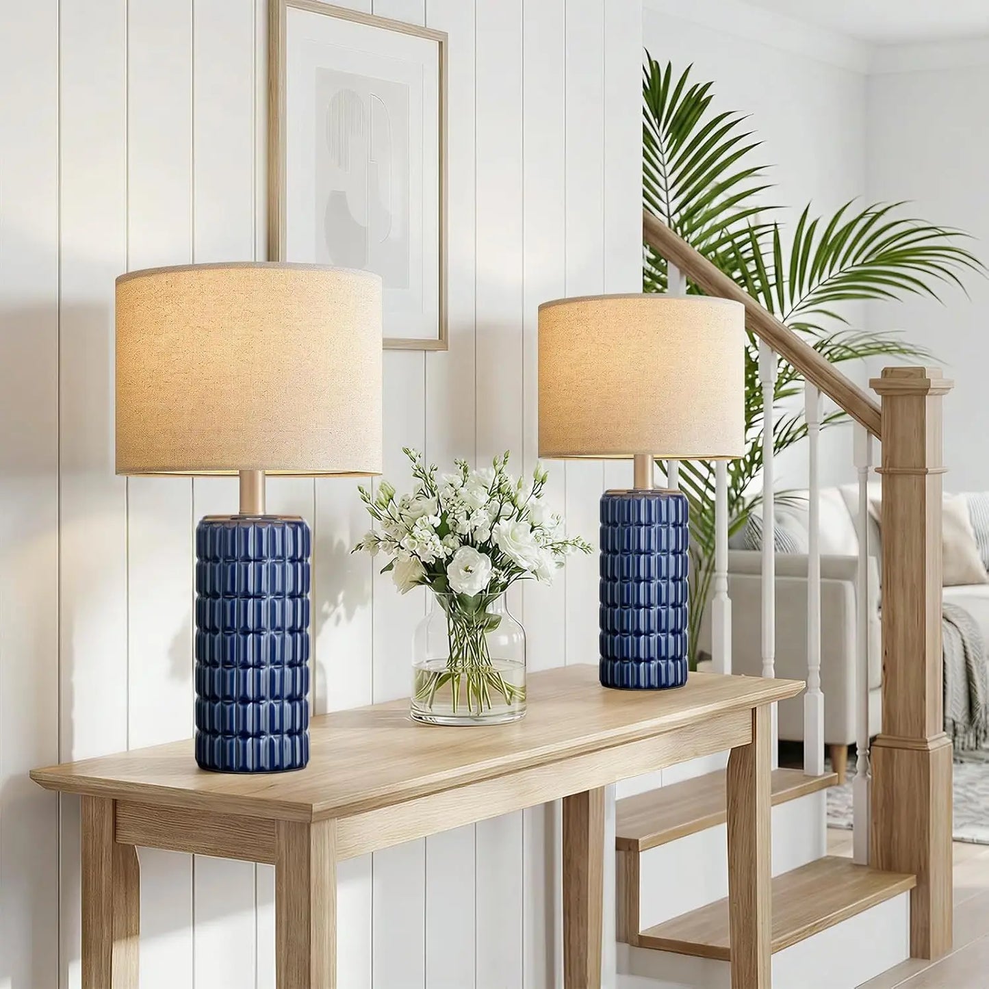 Modern Ceramic Table Lamps Set of 2 Linen Shade
