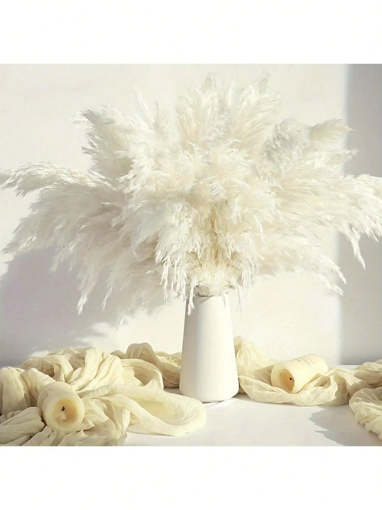 Bohemian White Faux Pampas Grass Decorative Reed Bouquet