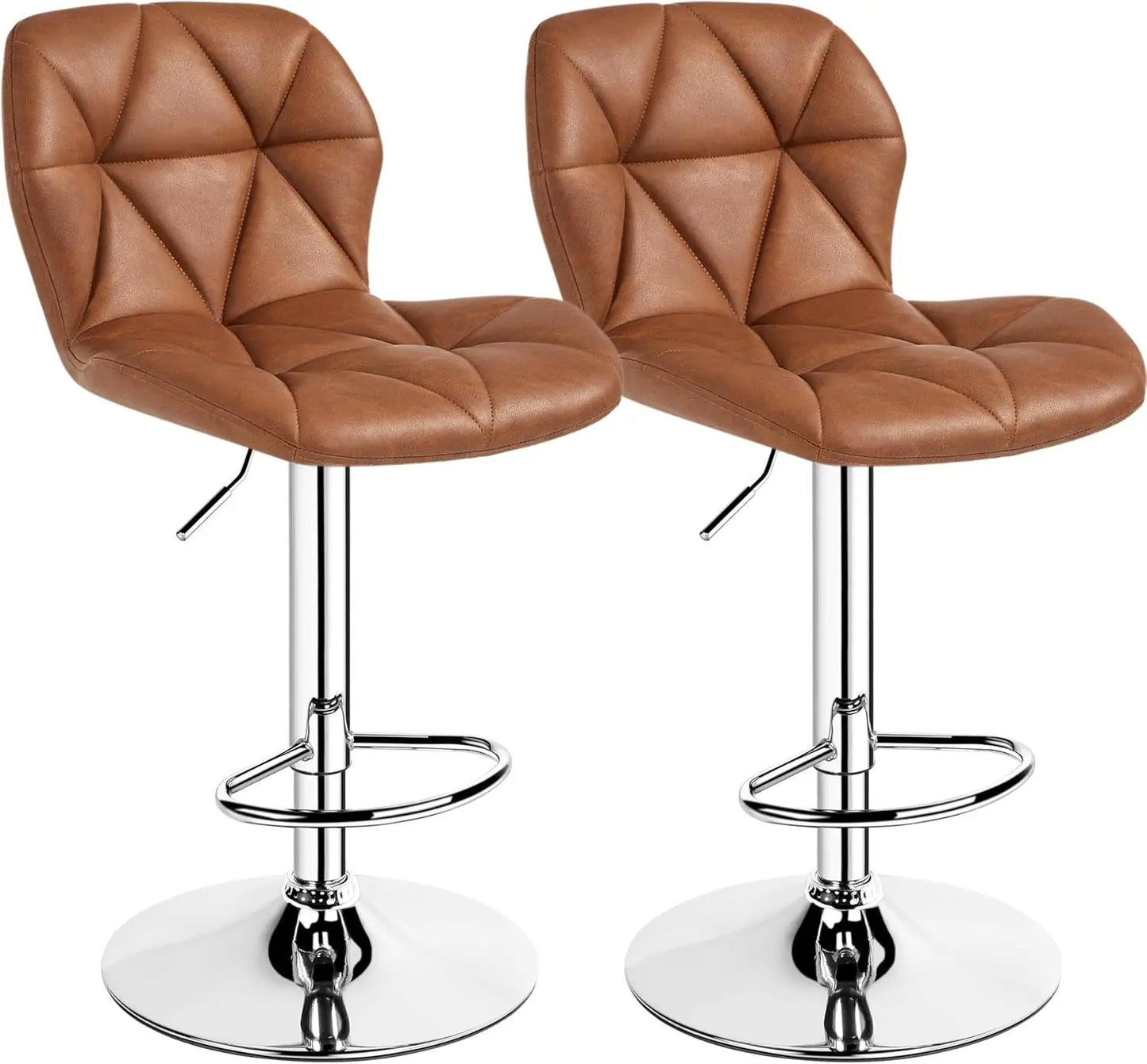Bar Stools Set 2 Modern Adjustable PU Leather Swivel