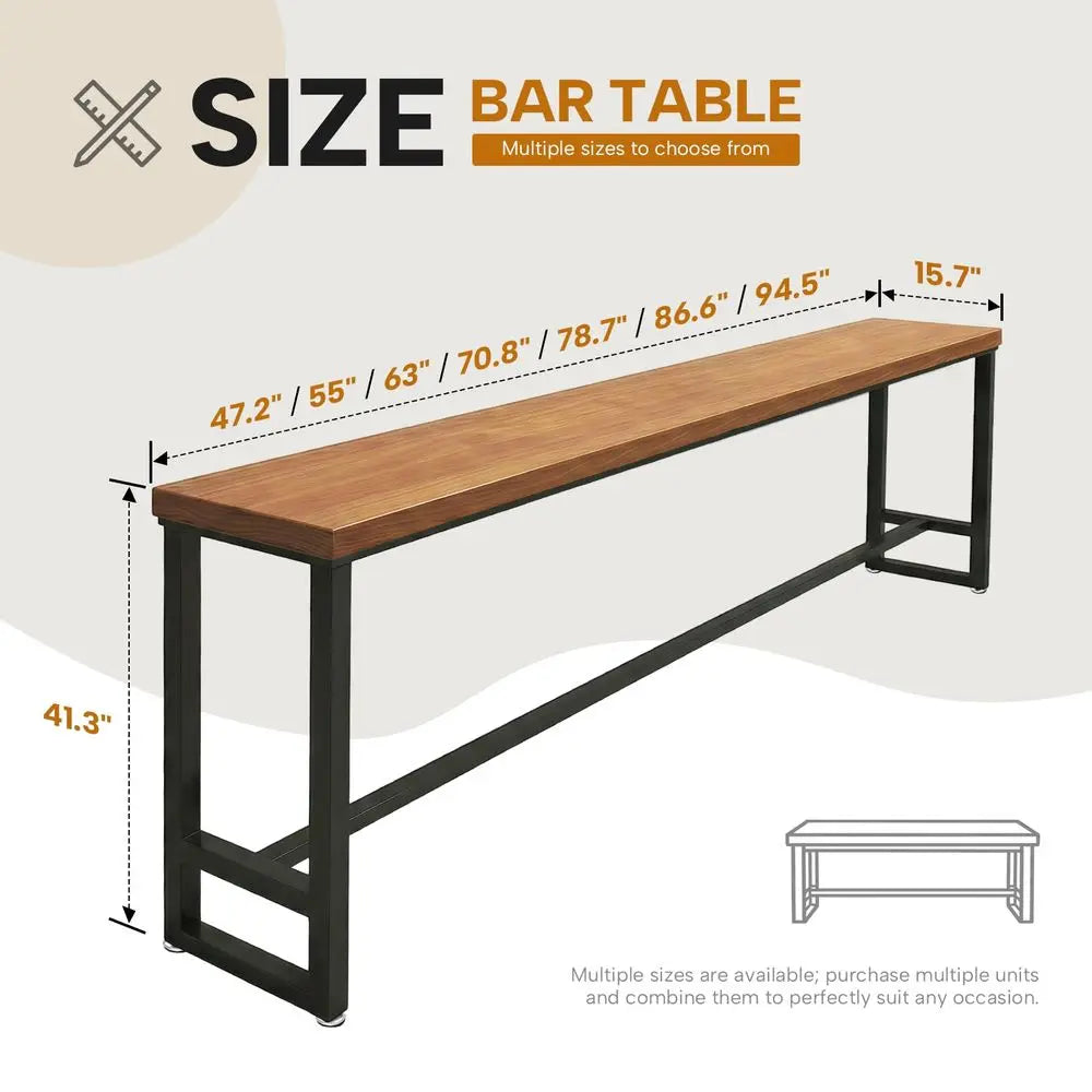 XMSJ Counter Height Bar Table Solid Wood Farmhouse Pub Table With Metal Legs