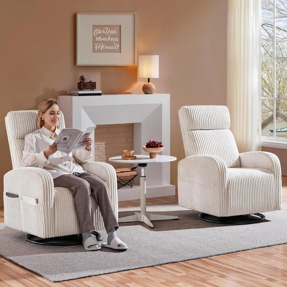 360 Degree Swivel Glider Chair for Nursery with Side Pockets and Corduroy Fabric