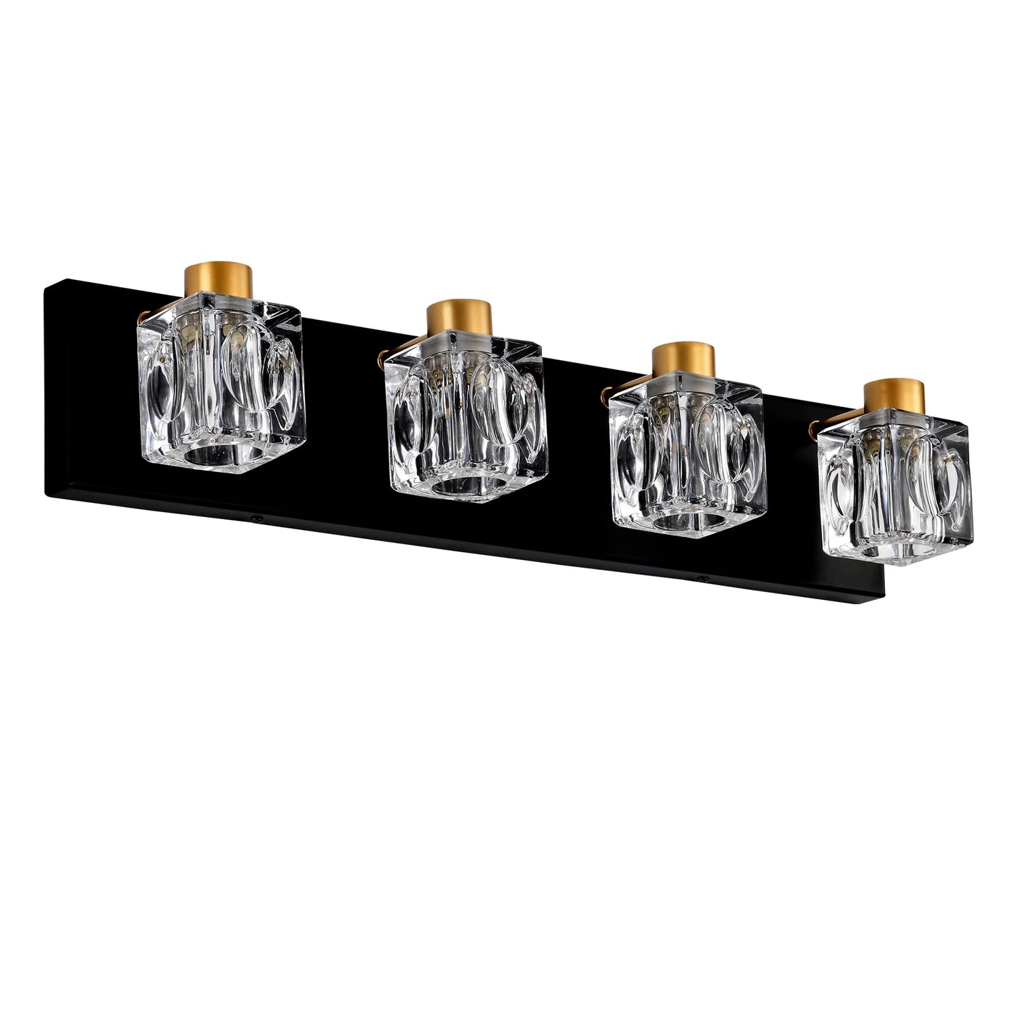 4 Light Matte Black Gold Bathroom Vanity Lights Crystals