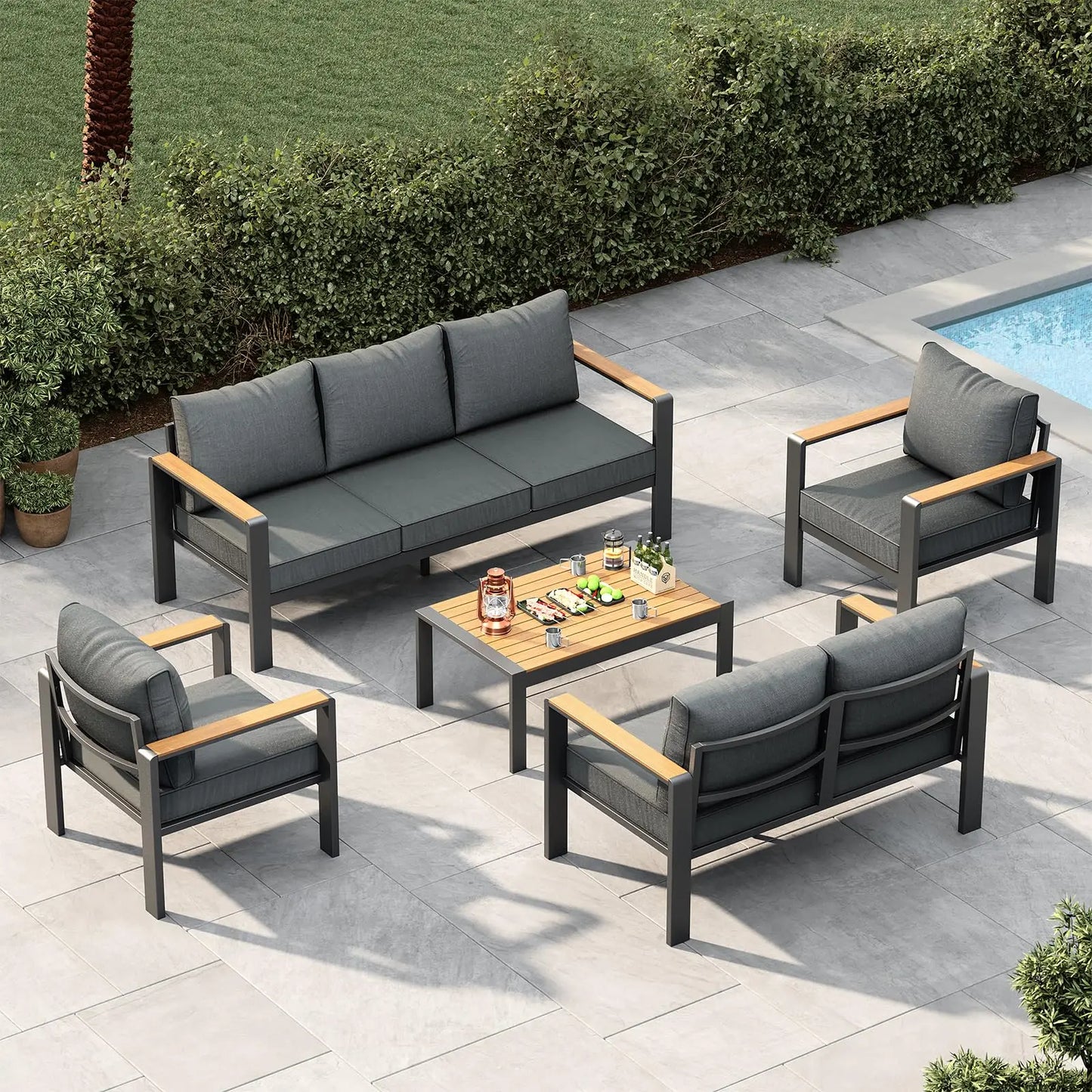 HiMISS 7 Seat Aluminum Patio Furniture Set With Cushions